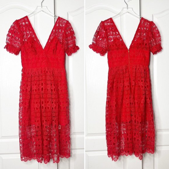 NWT Self-Portrait Red Lace Dress Size 4 US - Picture 5 of 14